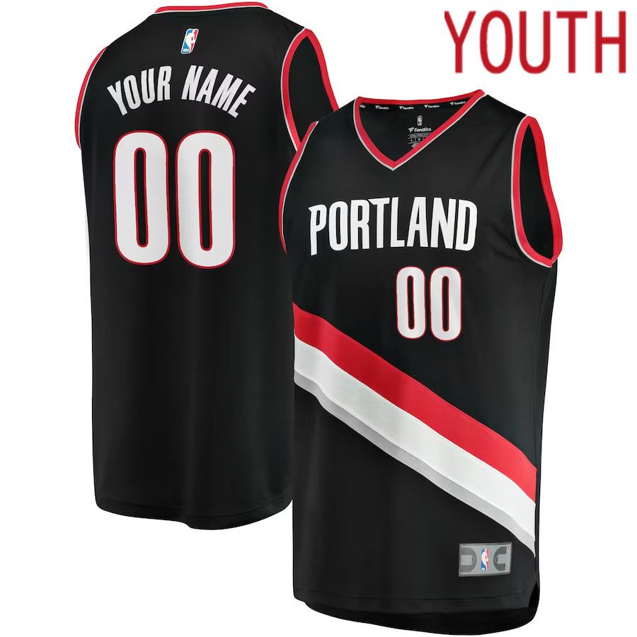 Youth Portland Trail Blazers Fanatics Branded Black Fast Break Custom Replica NBA Jersey->youth nba jersey->Youth Jersey